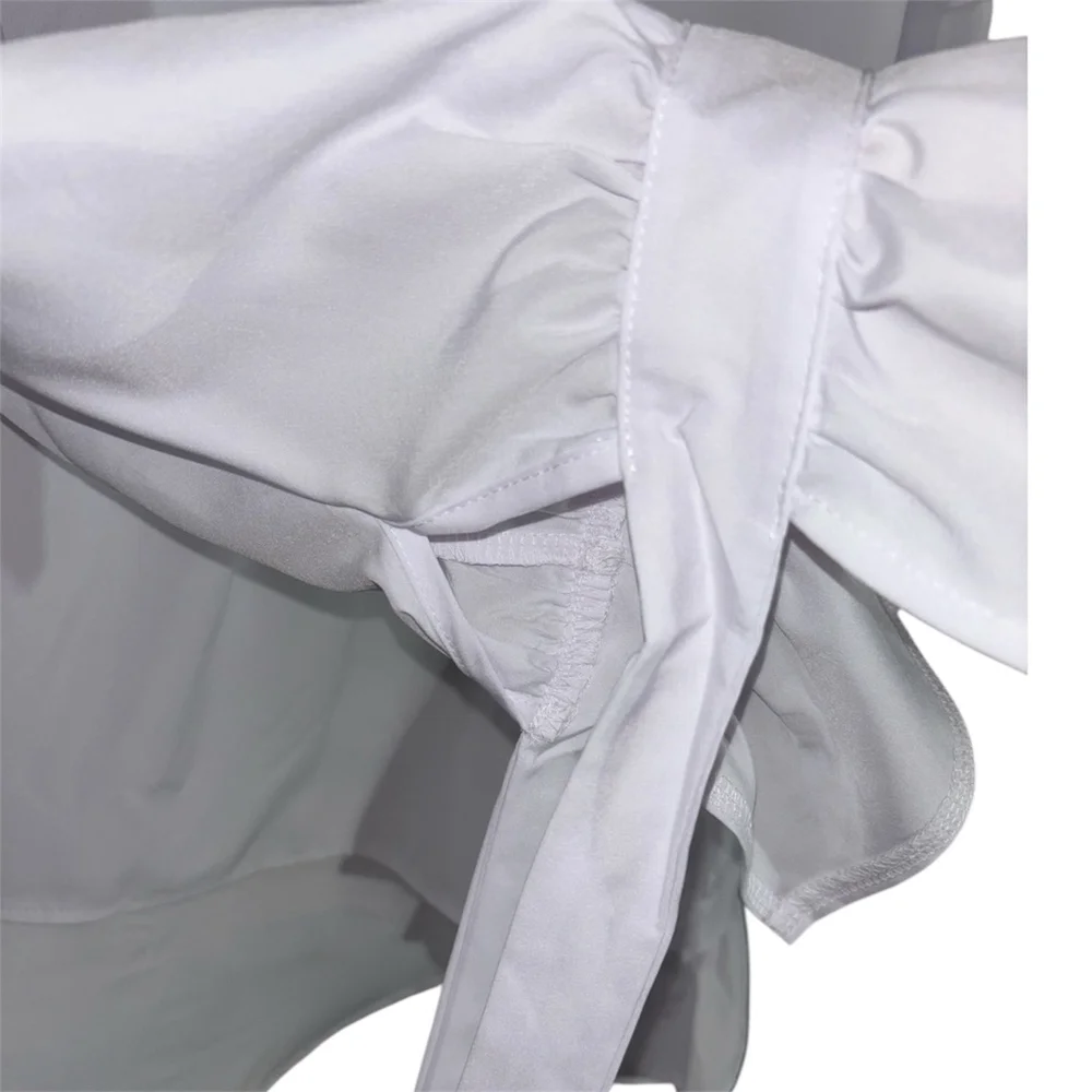 White Oversized Hi-Lo Blouse with Ruffled Cuffs & Tie Sleeves Boutique Size - Picture 6 of 11